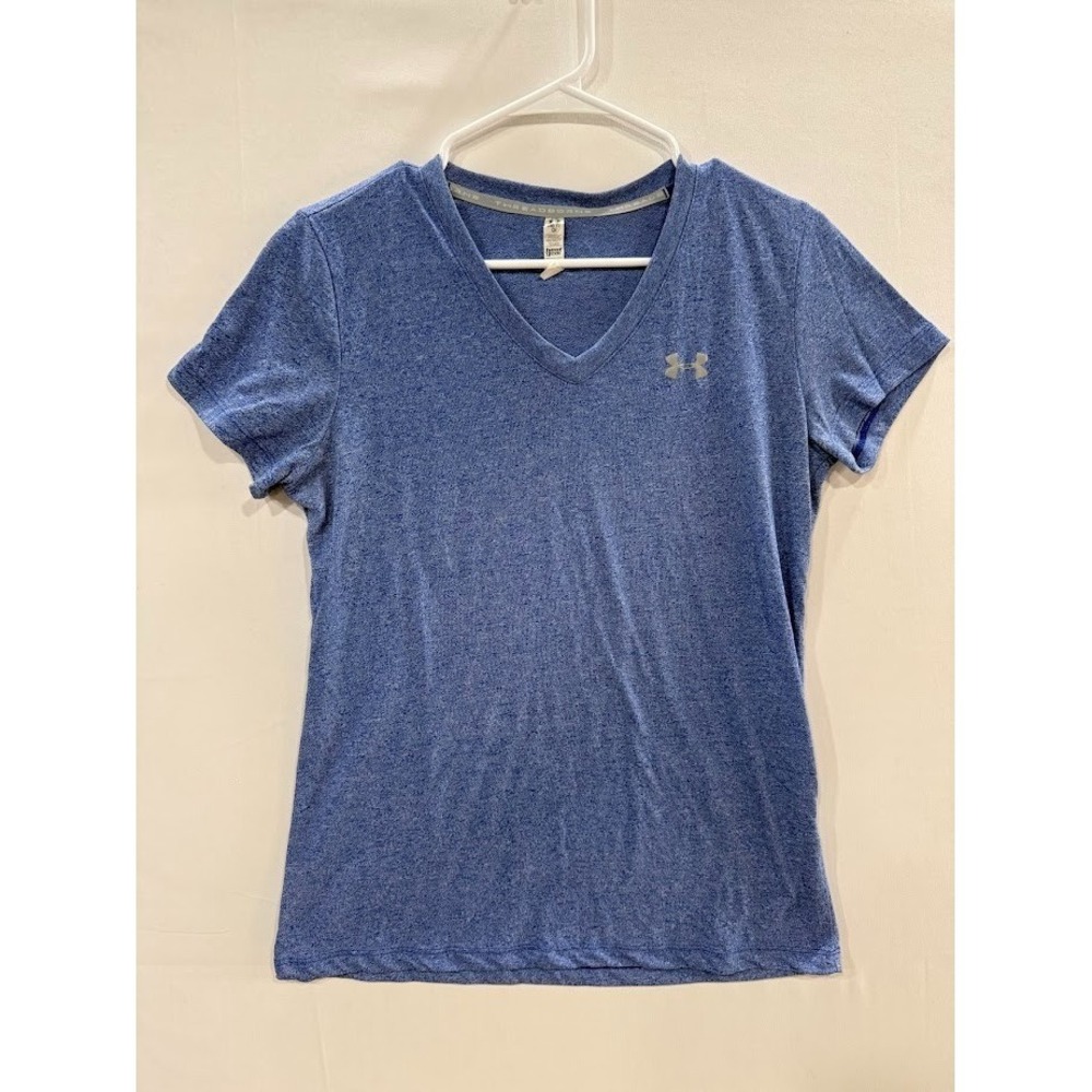 Under Armour Womens HeatGear Threadborne V-Neck T-Shirt Blue Heathered Small